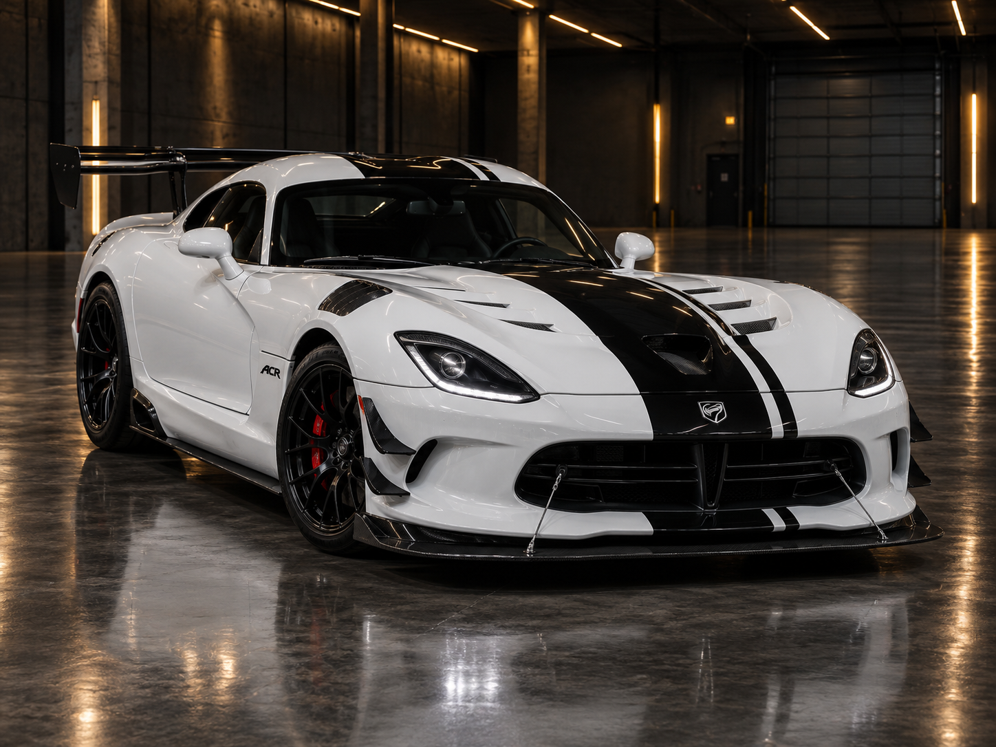 White 2016 Dodge Viper ACR in a warehouse